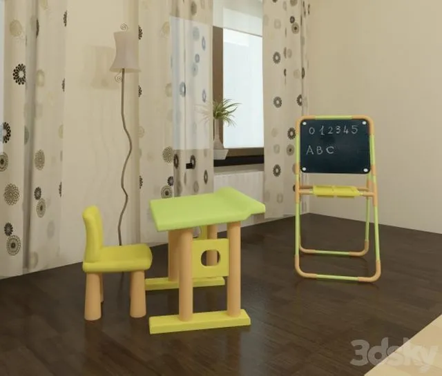 children's furniture. a desk and easel for younger children 3D Model