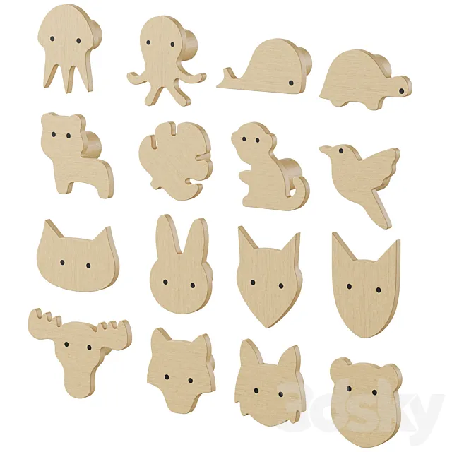 Children's furniture handles and wall hooks 3D Model