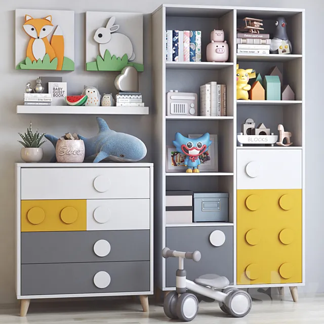 Childrens furniture Nils with toys 3D Model