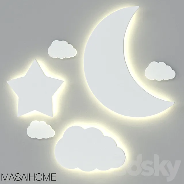 Children's lamps with front illumination "Moon star and cloud" MASAIHOME 3D Model