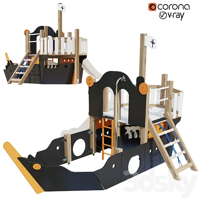 Childrens playground "Pirate ship" color set 3D Model
