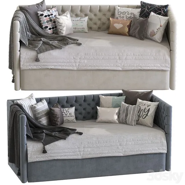 Childrens sofa bed with decorative pillows 5 3D Model