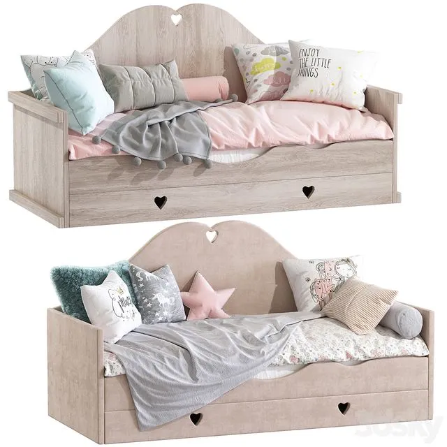 Childrens sofa bed with pillows 3D Model