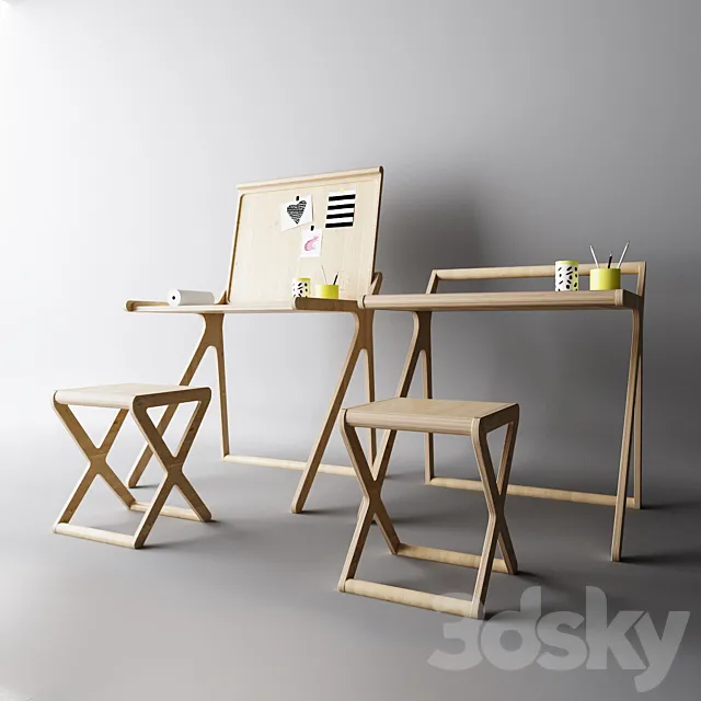 Children's table with a folding table top 3D Model