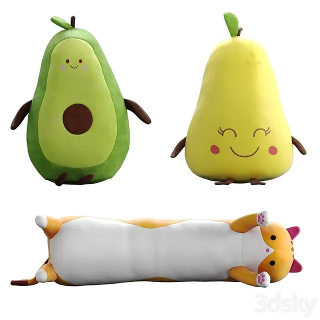Childrens toys Avocado pear and cat 3D Model