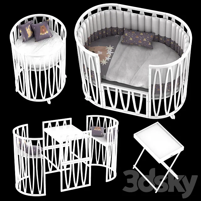 Children’s transforming bed 10 in 1 Incanto Estel Acqua white 3D Model