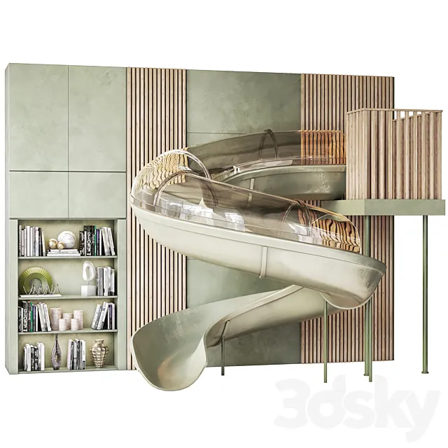 Children's wall with slide and decor 3D Model