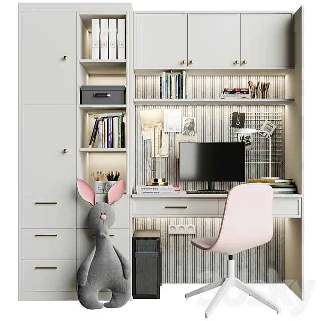 Children's wardrobe with a table and an armchair and a soft toy Free Download
