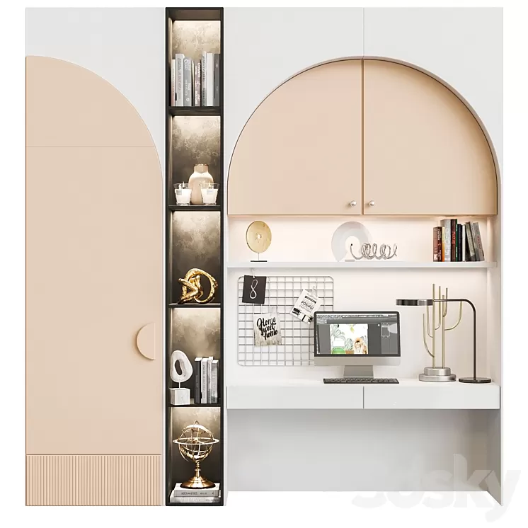 Children's wardrobe with decor and workplace 3D Model Free