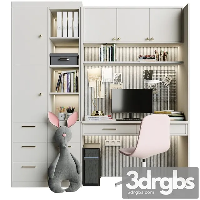 Childrens Wardrobe With Table 3D Model Free