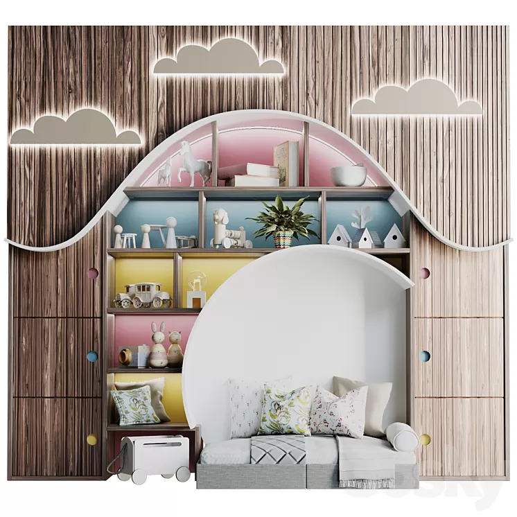 Children’s wardrobe with toys and a bed 3D Model Free Download
