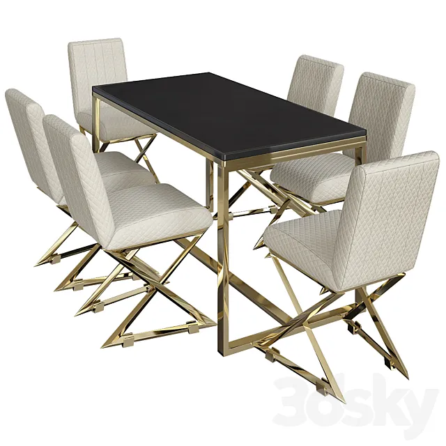China Gold Mirror Stainless Steel Dining Table 3DModel