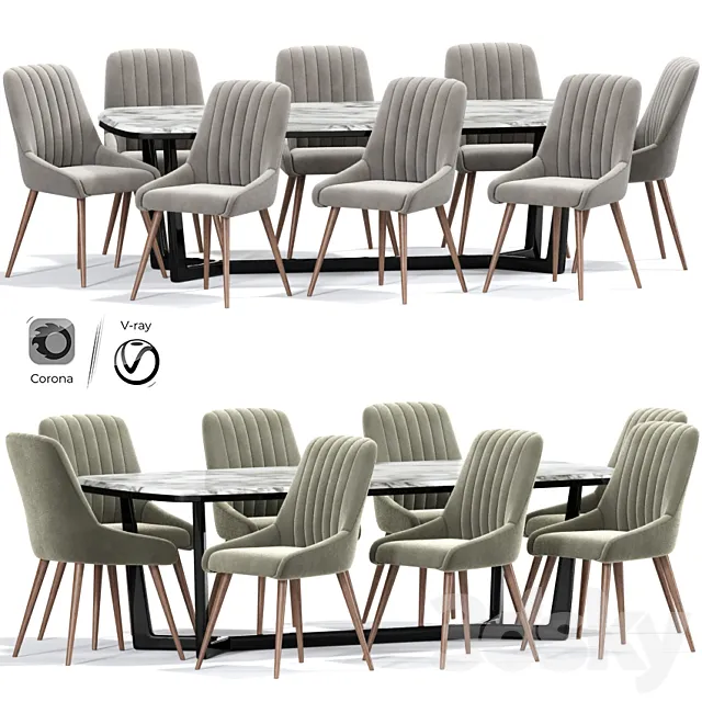 Chipman Tufted Dining Chair Table 3D Model