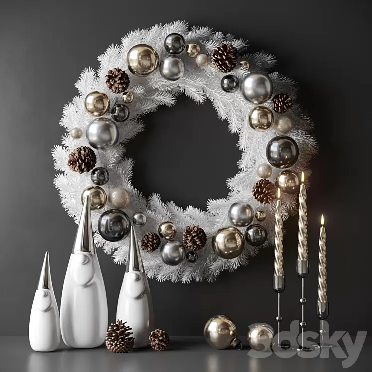 Christmas decor with candles and wreath 3D Model Free Download