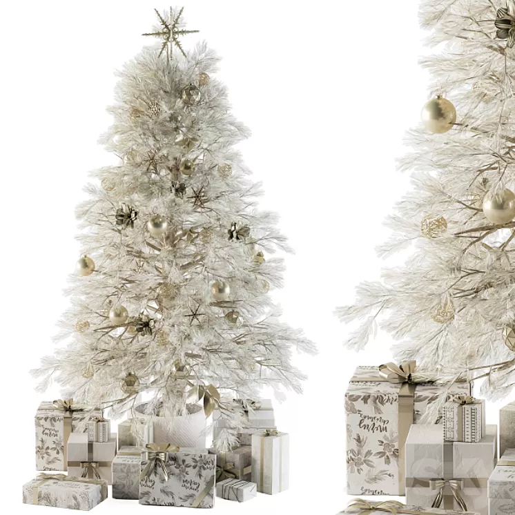 Christmas Decoration 01 - Christmas White Tree with Gift 3D Model Free