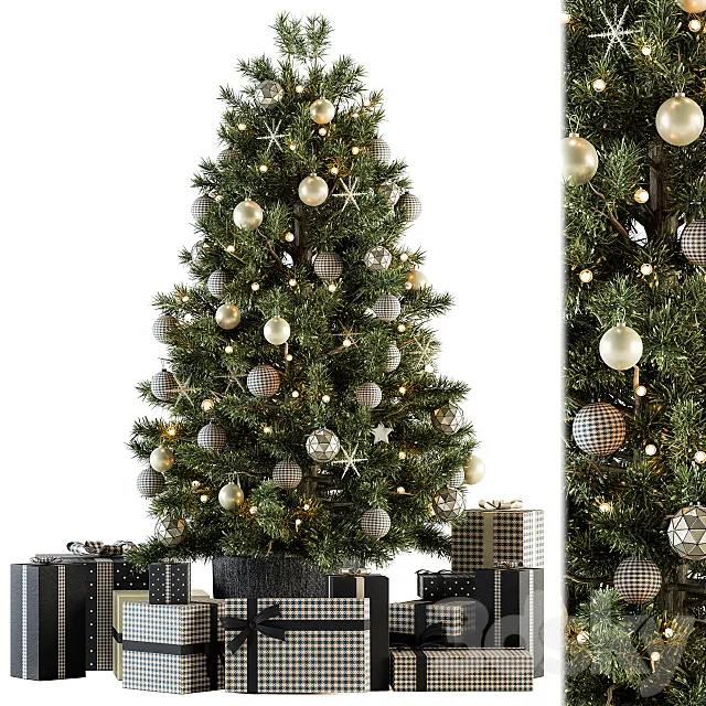 Christmas Decoration 13 - Christmas Brown and Green Tree with Gift 3D Model