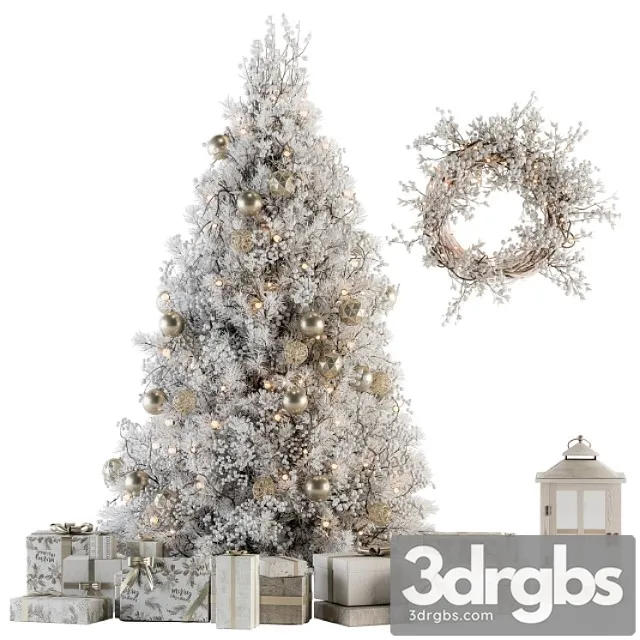 Christmas Decoration 14 Christmas White and Gold Tree With Gift 3D Model Free