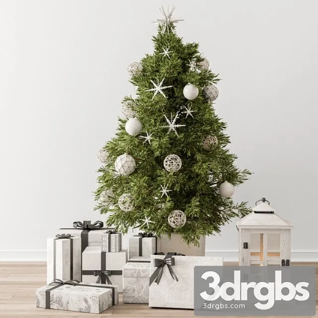 Christmas Decoration 23 Christmas White and Green Tree with Gift 3D Model Free
