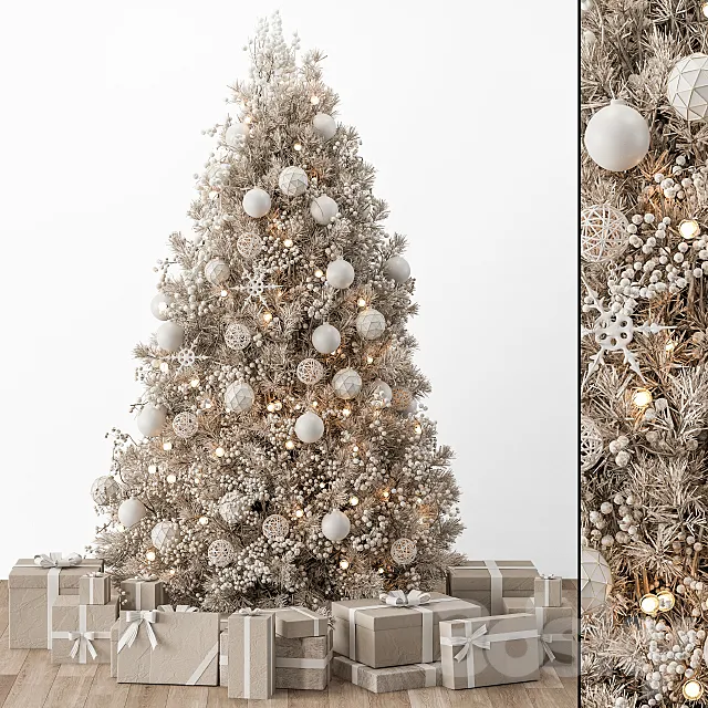 Christmas Decoration 34 - Christmas White and Cream Tree with Gift 3D Model