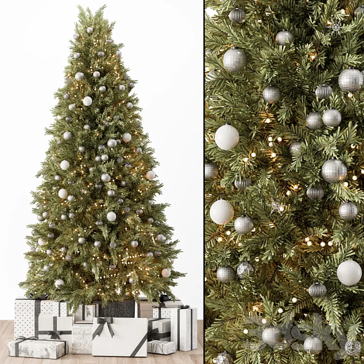 Christmas Decoration 36 - Christmas Silver and Green Tree with Gift 3D Model Free