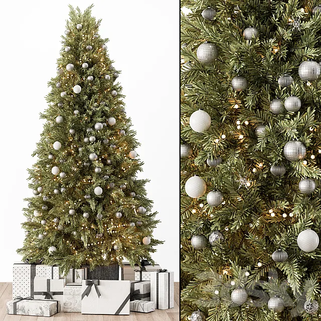 Christmas Decoration 36 - Christmas Silver and Green Tree with Gift 3D Model