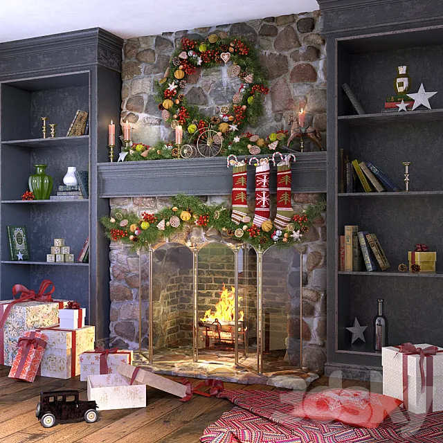 Christmas decoration fireplace 3D Model