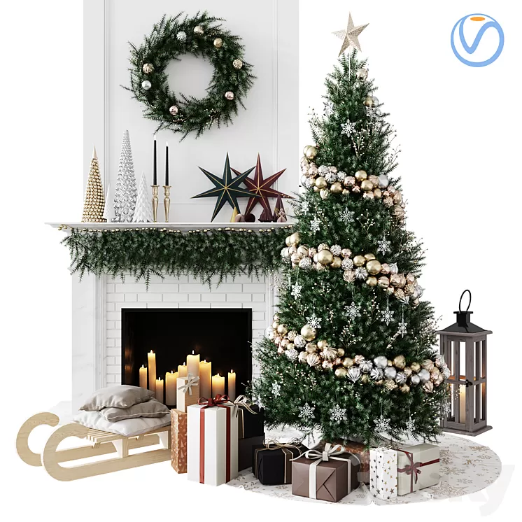 Christmas Decorative set sk_1 (Vray) 3D Model
