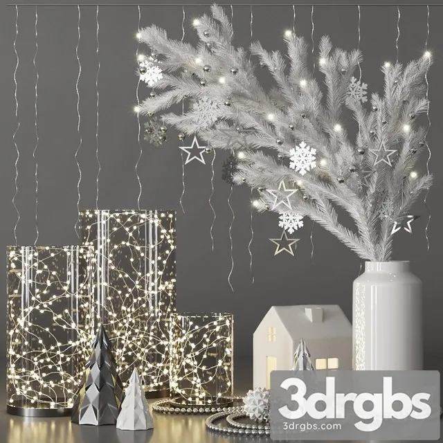 Christmas Decorative Set With Spruce Branch and Garlands 3D Model Free
