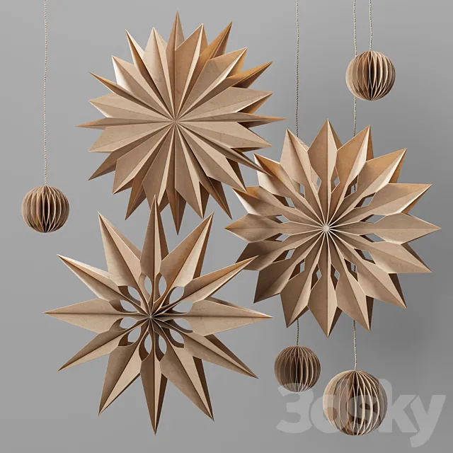 Christmas paper stars set 1 3D Model
