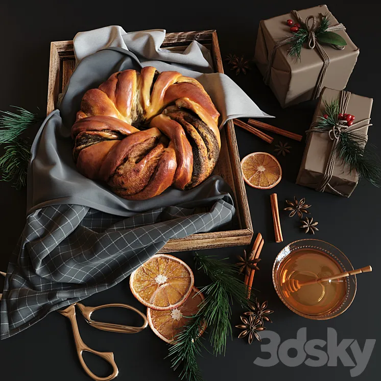 Christmas poppy seed roll 3D Model Free