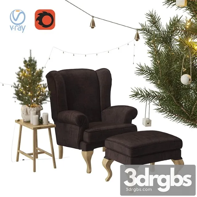 Christmas set spruce with chair and ottoman hoffner 3D Model Free