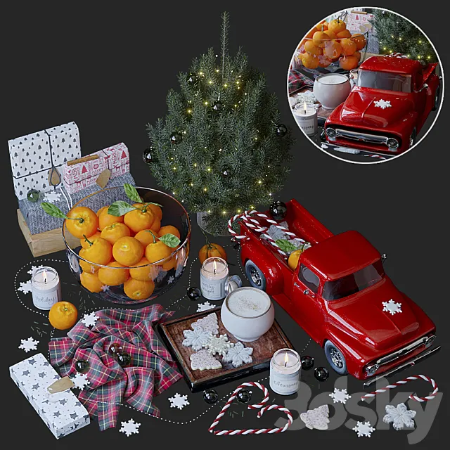 Christmas style decorative set 3DModel
