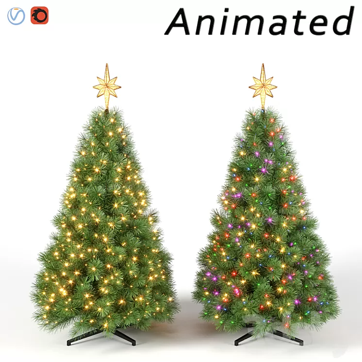 Christmas tree with animated lights Set 2 3D Model