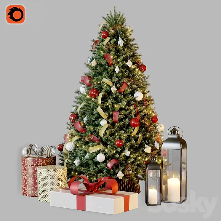Christmas tree with decor 1 3D Model