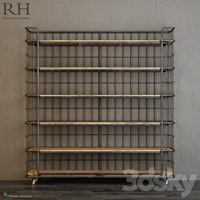 Circa 1900 Caged Baker's Rack Wide Single Shelving 3D Model