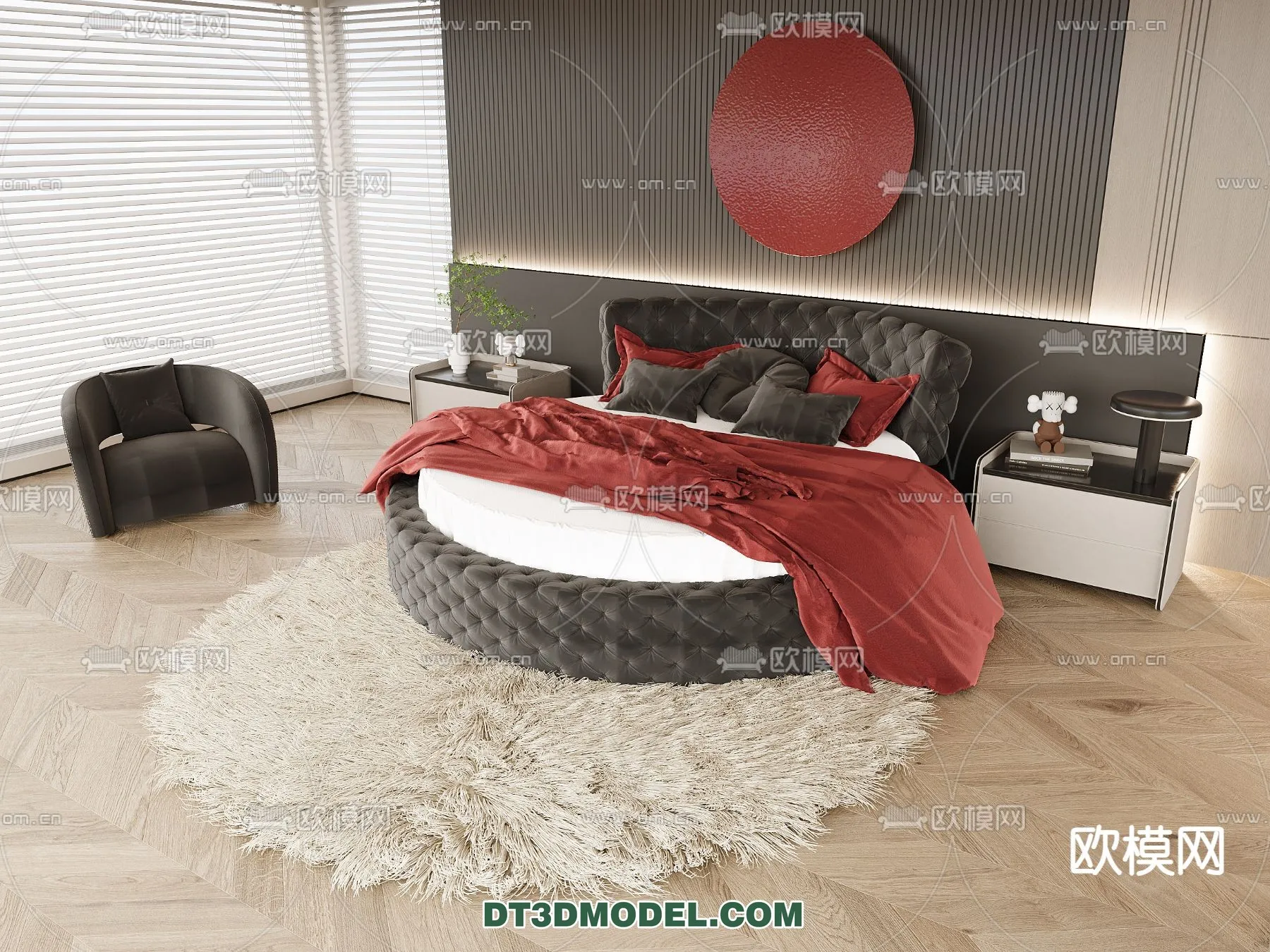 Circle Bed - Furniture 3D Models for Bedroom - 028