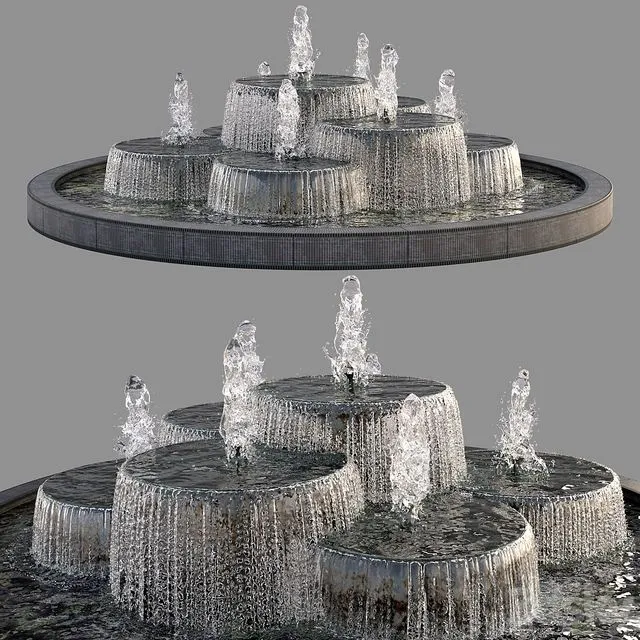 Circular Pond with Fountains 3D Model