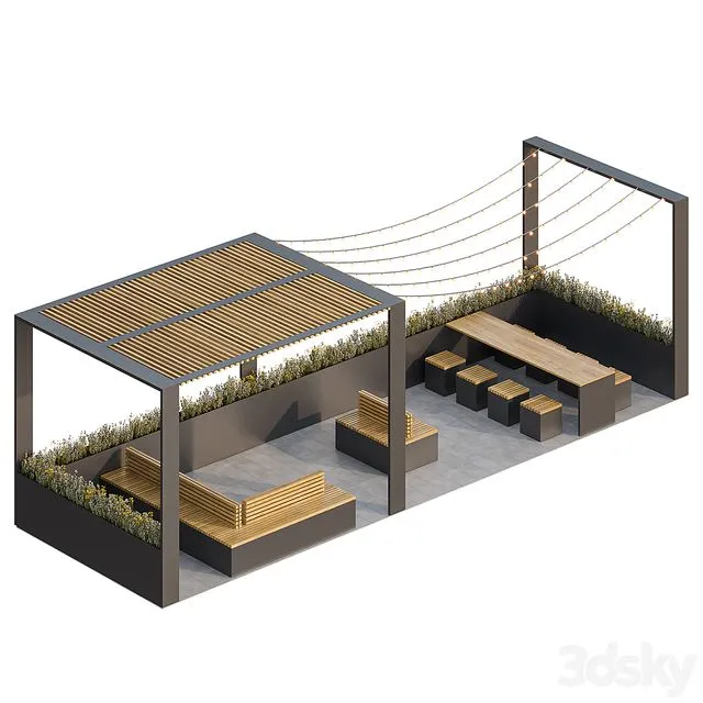 City parklet with garland 3D Model
