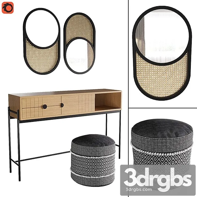 Clara Console Curico Pouf Waska Mirror 3D Model Free