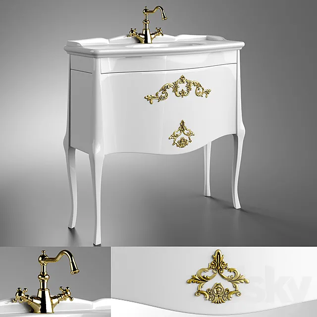Classic bath sink with Cabinet 3D Model