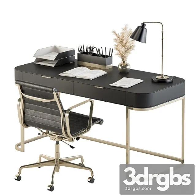 Classic Black and Gold Work Desk Office Set 181 3D Model Free