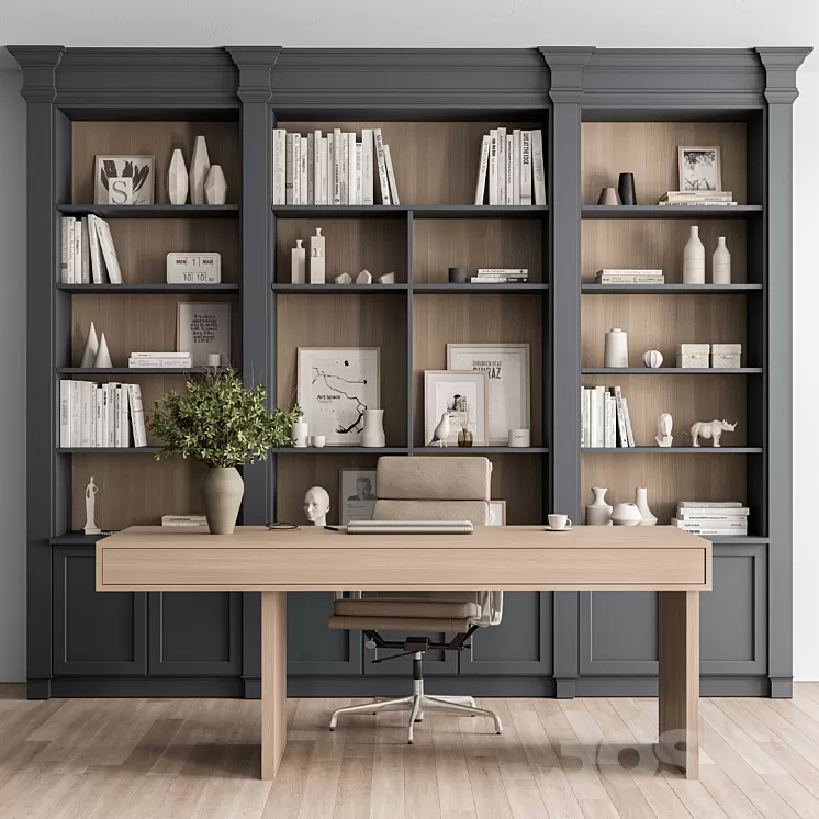Classic Boss Desk and Library Set - Office Furniture 283 3D Model Free