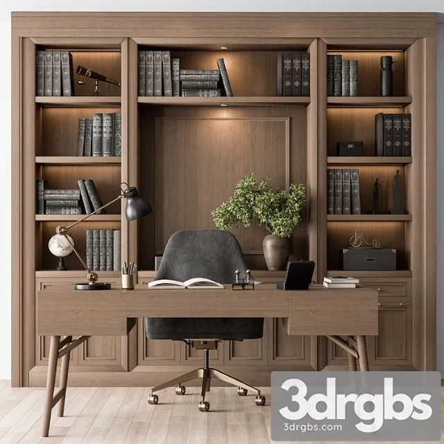 Classic Boss Desk And Library Wood Set Office Furniture 278 3D Model Free