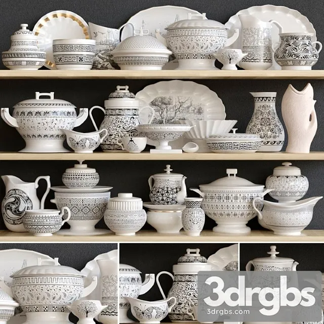 Classic Dinnerware Set With Porcelain Dinnerware Kitchen Accessories 3D Model Free
