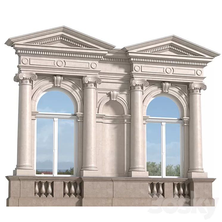 Classic facade with pediment 3D Model