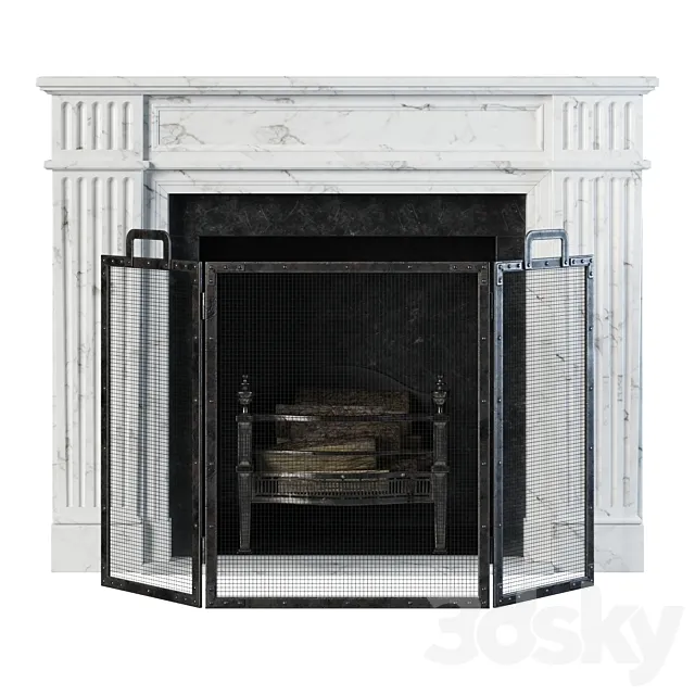 Classic fireplace white marble 3DModel