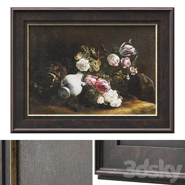 Classic frame with floral still life 3D Model Free
