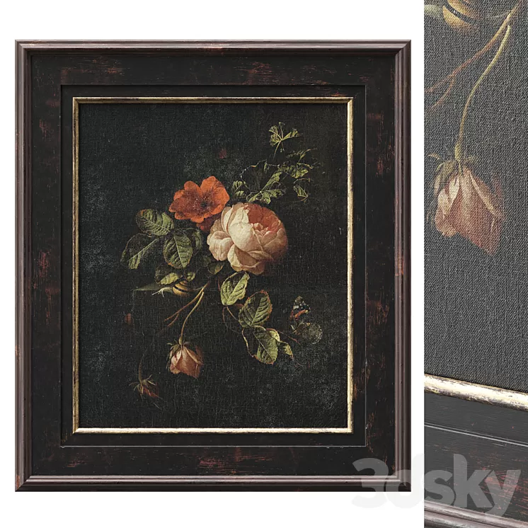 Classic frame with flowers 3D Model Free