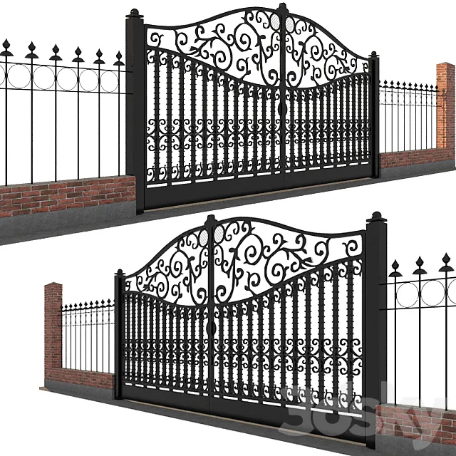 Classic gate and fence 3D Model