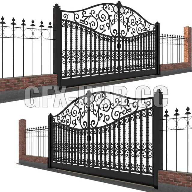 Classic gate and fence 3D Model